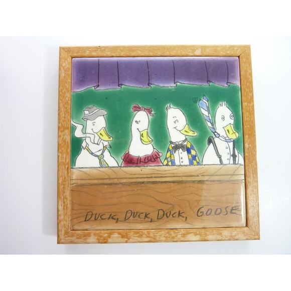 Vintage Duck Duck Duck Goose Funny Tile Trivet Maria Porges Wall Decor - Picture 1 of 5
